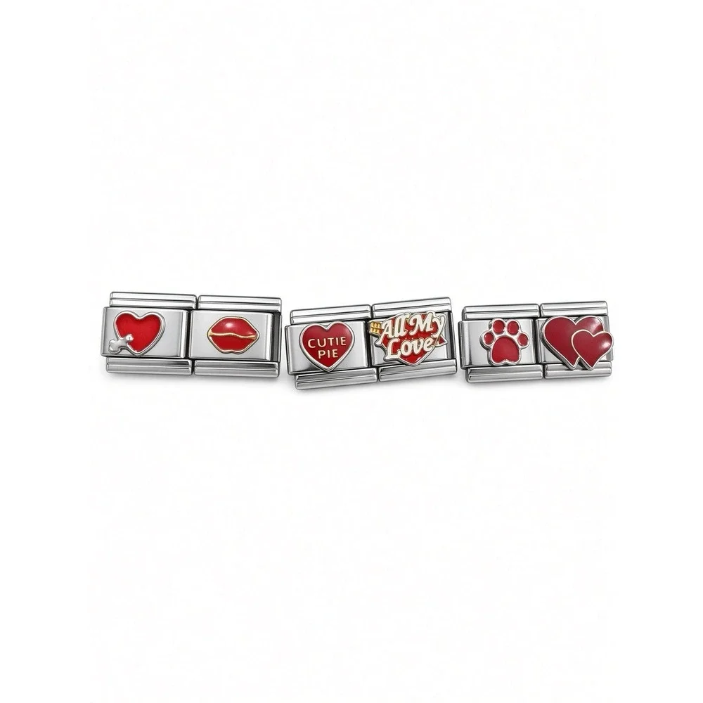 Vintage Italian Charm Bracelet Links Lot – B*tch Heart, Cutie Pie, All My Love,